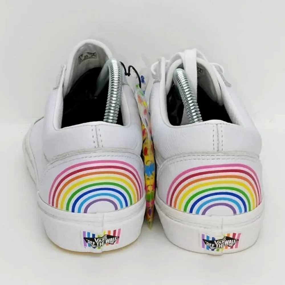 VANS UA Old Skool Flour Shop Women's Rainbow White Designer Sneakers- sz. 10 1/2